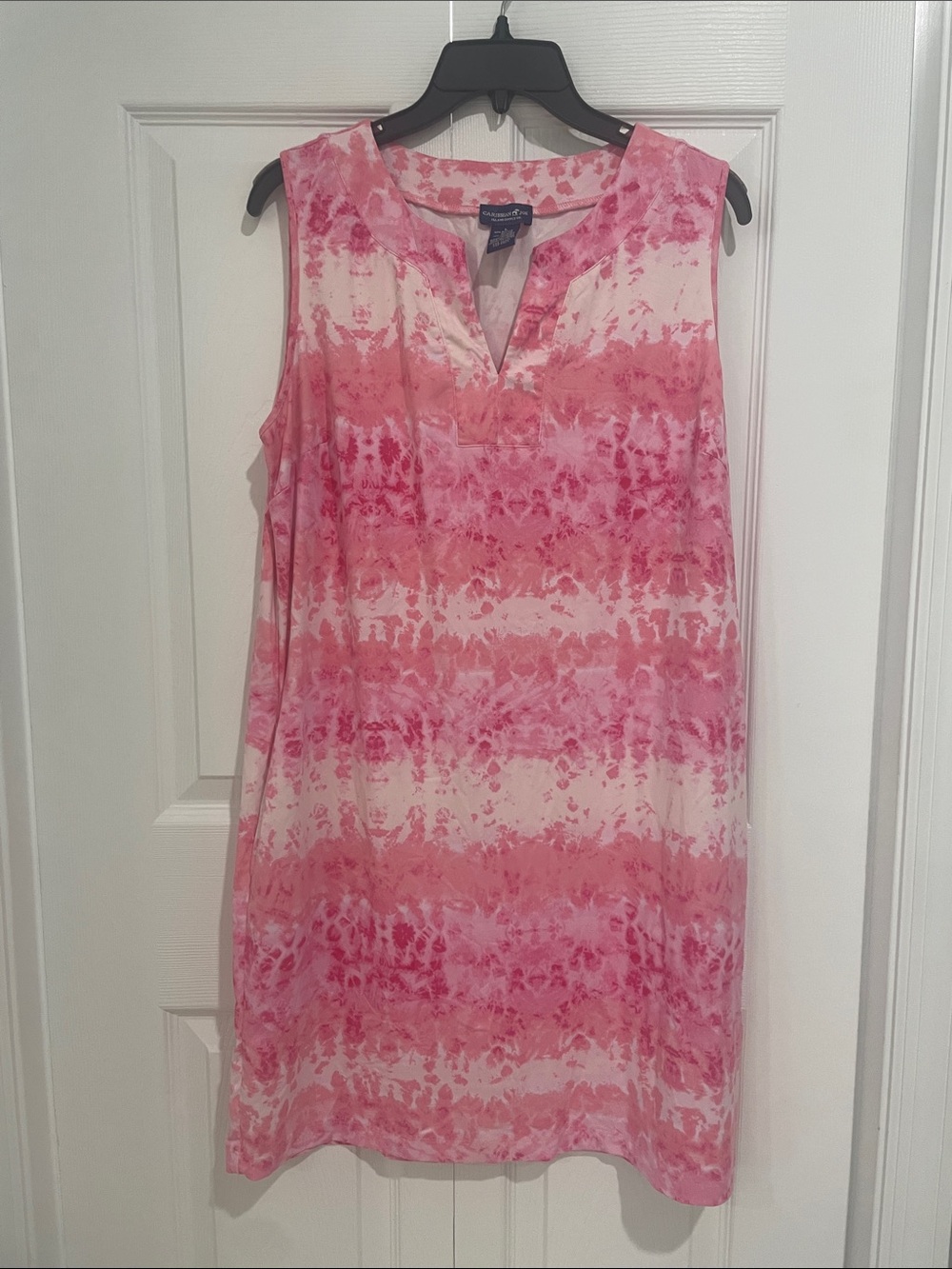 Caribbean Joe Pink Tie-Dye Sleeveless Shift Dress with pockets, size L